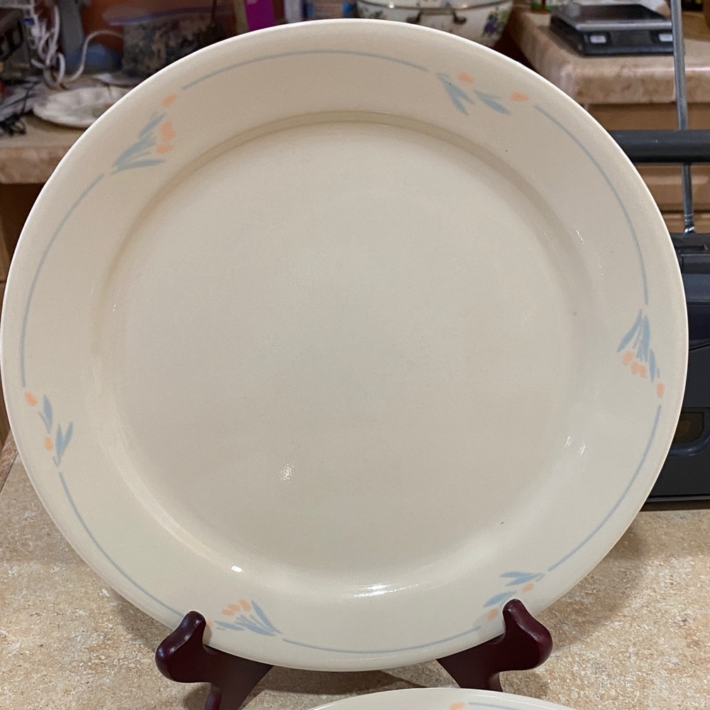 Set Of 4 Corelle Windflower 10.25” Dinner Plates Sandstone, Peach & Light Blue